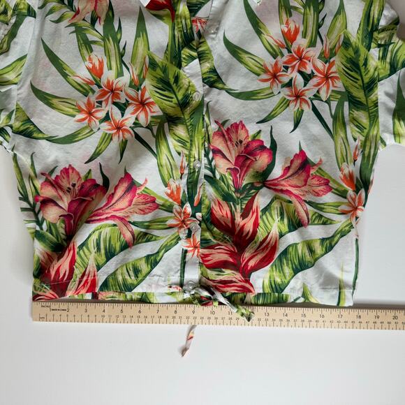 Marc New York Womens Floral Button Up Cropped Tie Waist Blouse Large Tropical - Picture 12 of 12